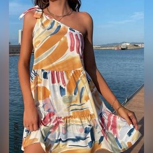 One Shoulder Tied Ruffled Dress